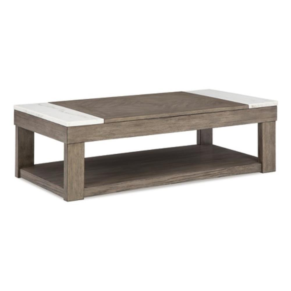 Brown and White Marble Lift-Top Rectangular Coffee Table