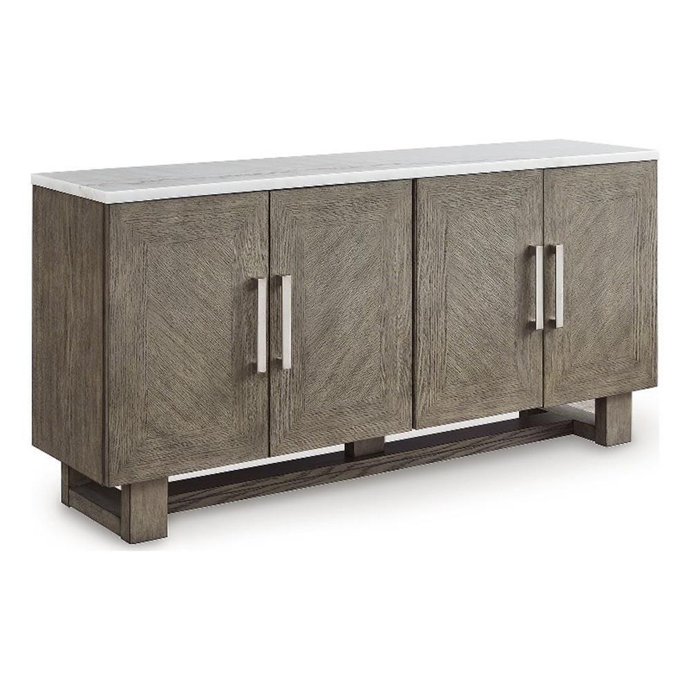 Grayish Brown and White 68" TV Stand with Marble Top