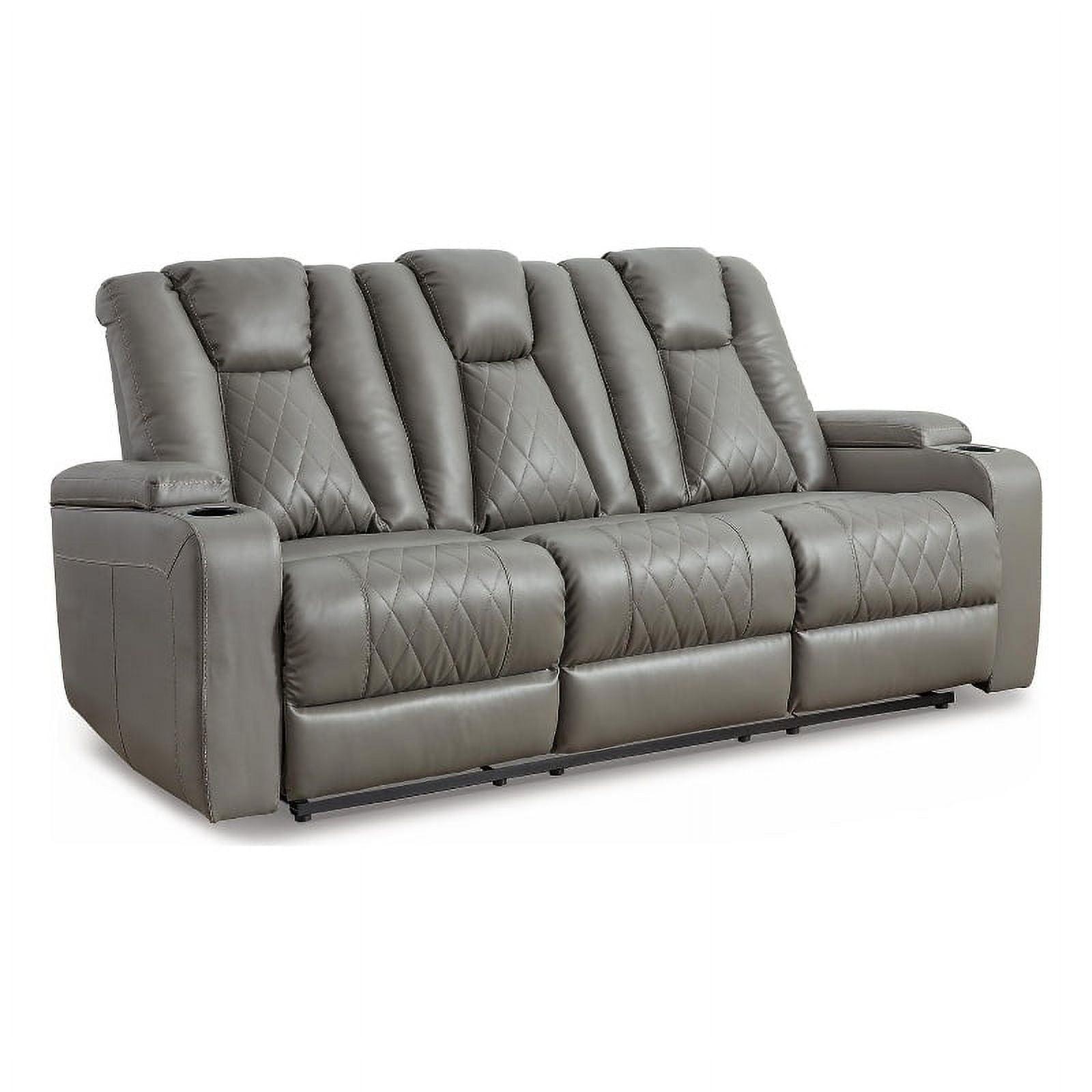 Contemporary Gray Faux Leather Reclining Sofa with Cup Holders