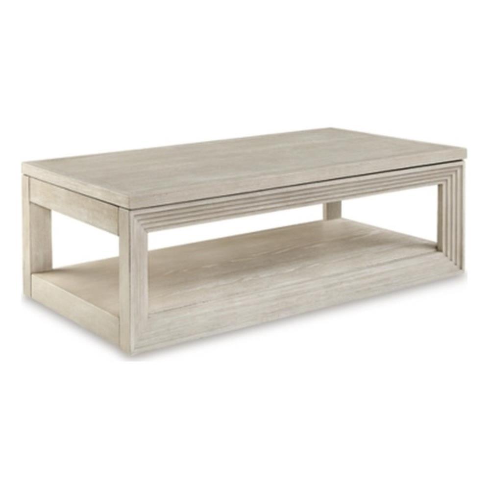 Cream Rectangular Wood Lift-Top Coffee Table with Storage