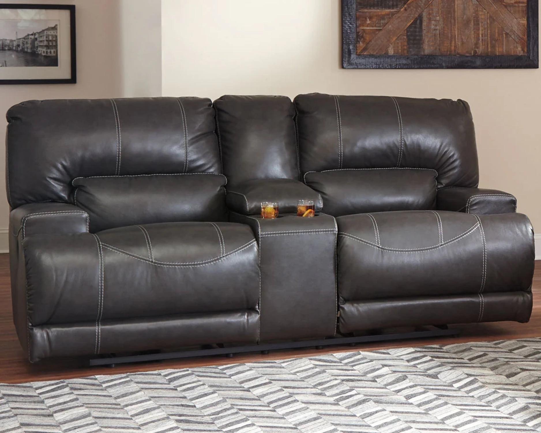 Signature Design by Ashley McCaskill Leather Power Reclining Sofa in Gray
