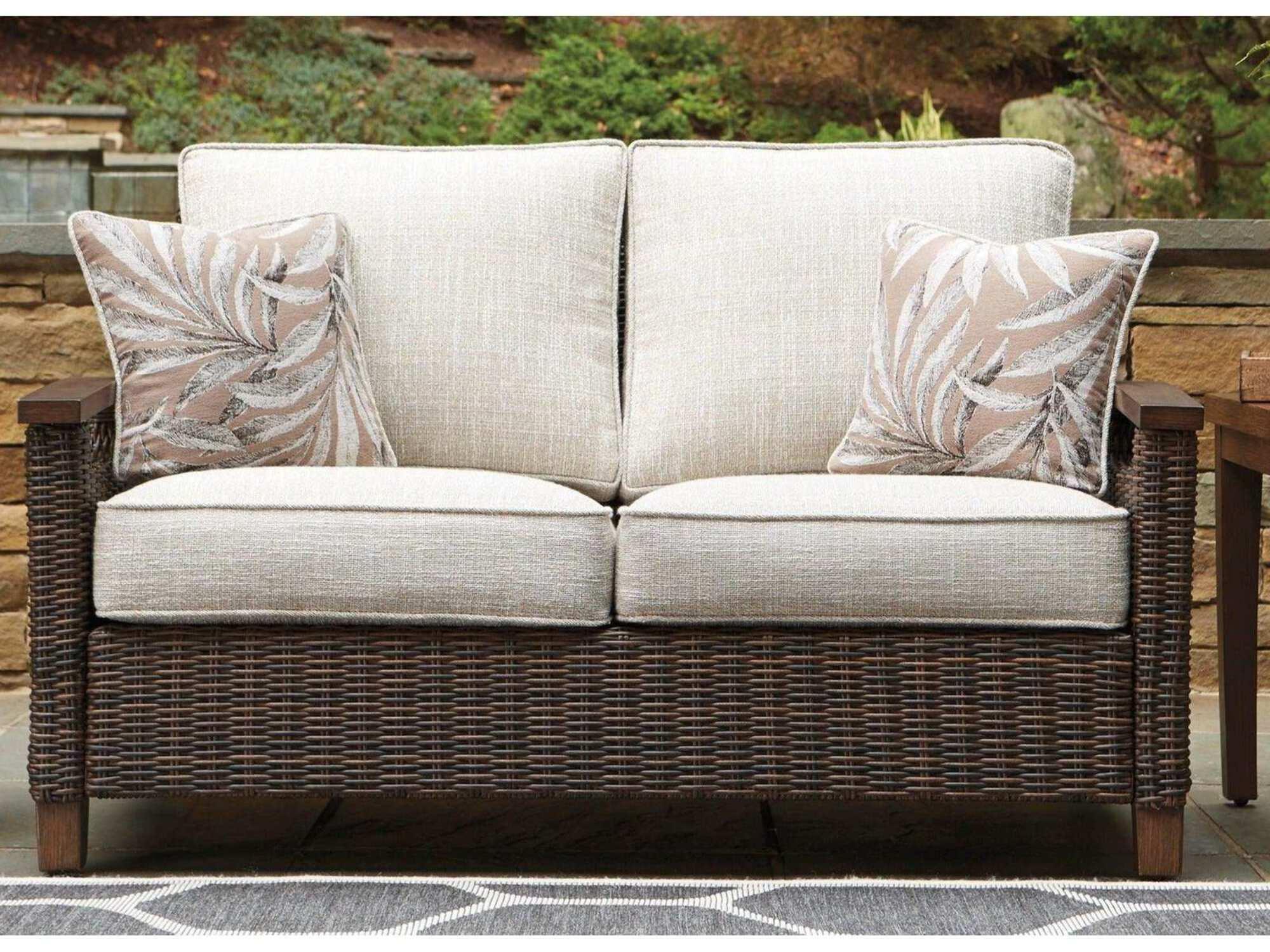 Transitional Beige-Brown Wicker and Metal 58'' Loveseat