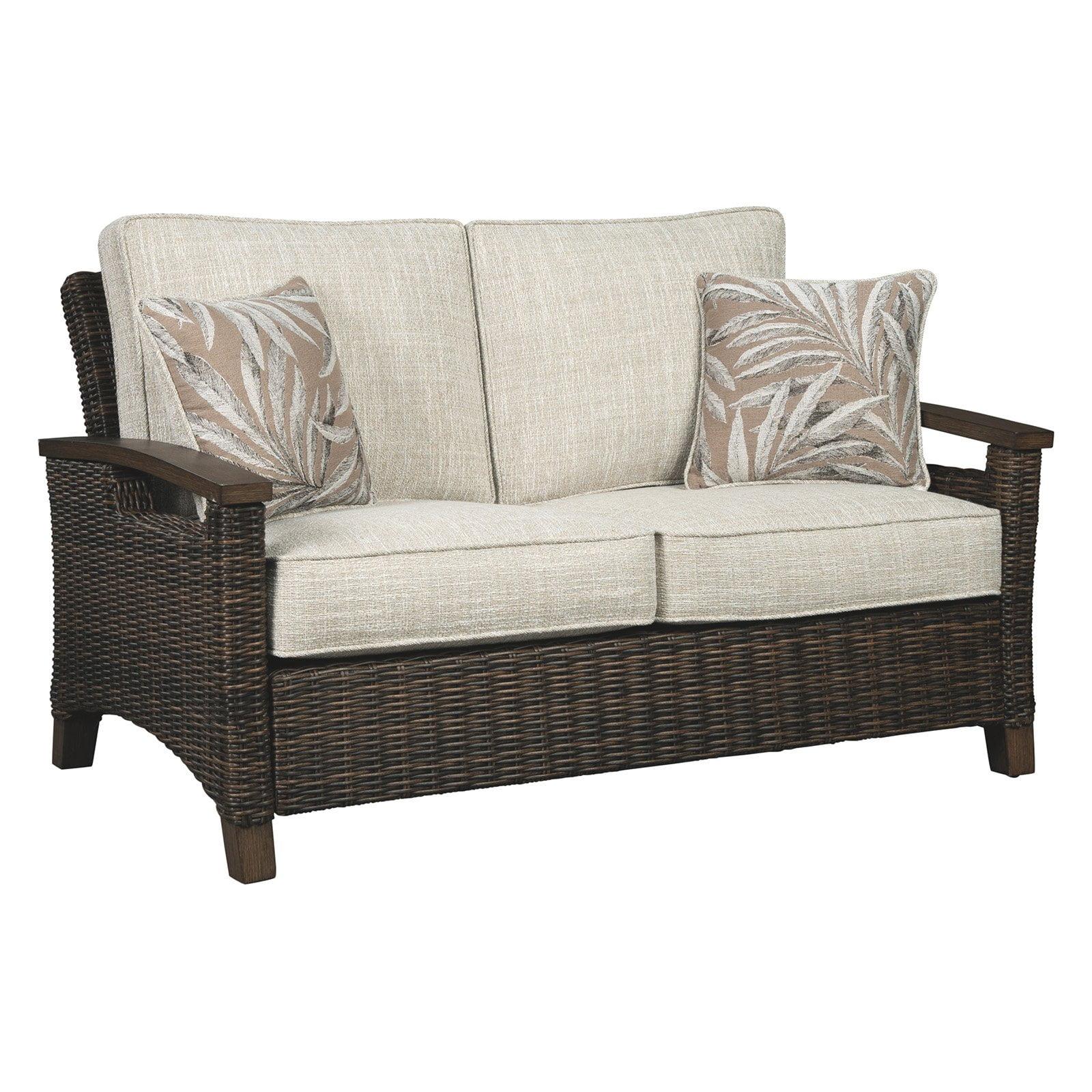 Transitional Beige-Brown Wicker and Metal 58'' Loveseat