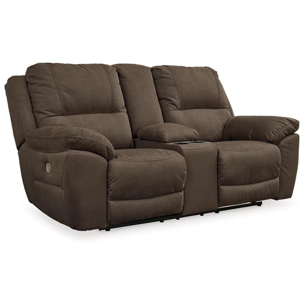 Espresso Faux Leather Power Reclining Loveseat with Cup Holder