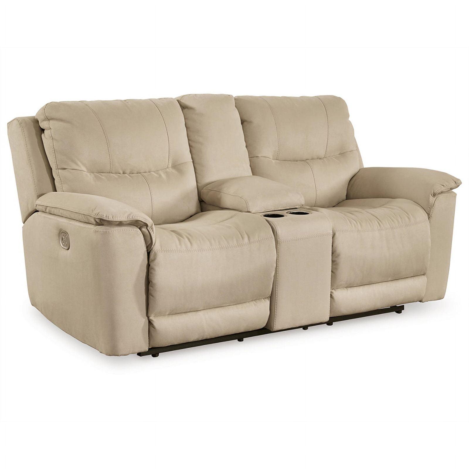 Latte Faux Leather Power Reclining Loveseat with Cup Holder