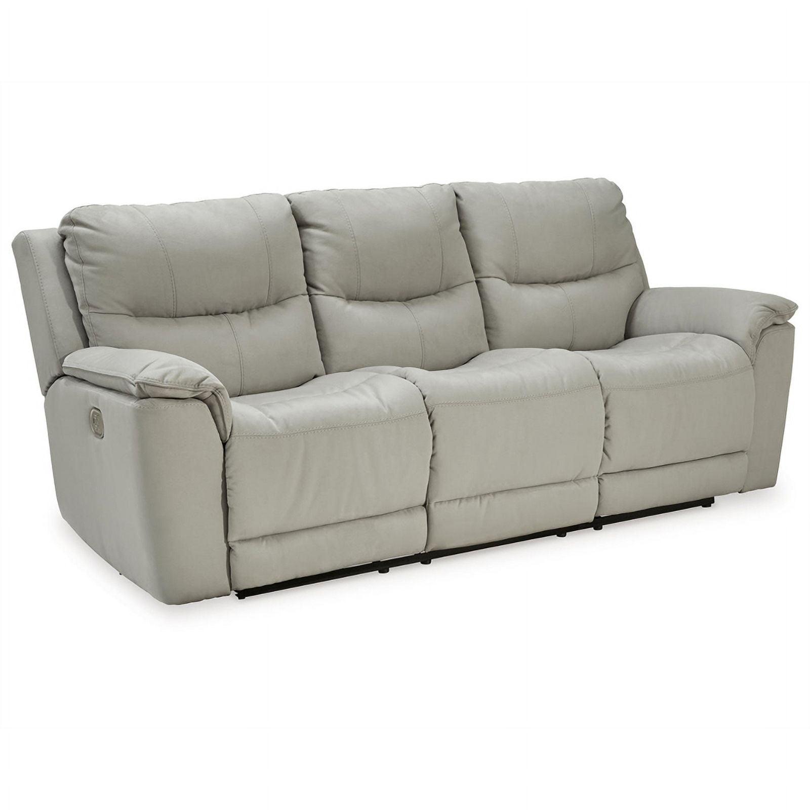 Gray Tufted Faux Leather Reclining Sofa with Pillow-top Arm