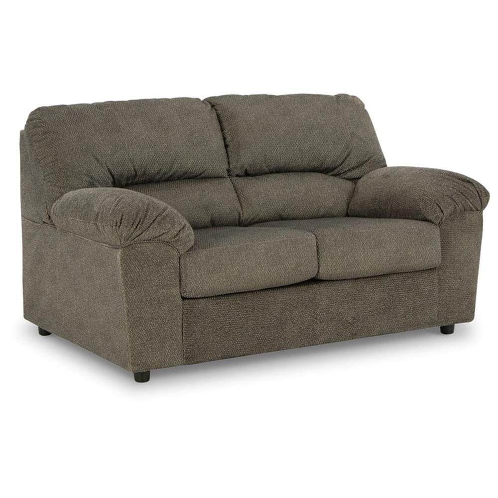 Gray Herringbone Fabric Loveseat with Pillow-top Armrests