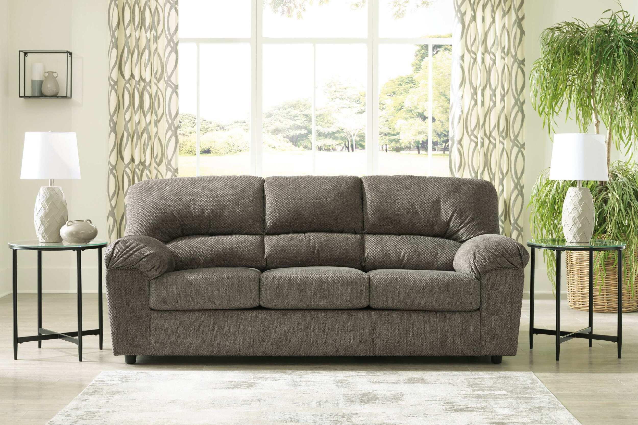 Brown Herringbone Fabric Sleeper Sofa with Flared Arms