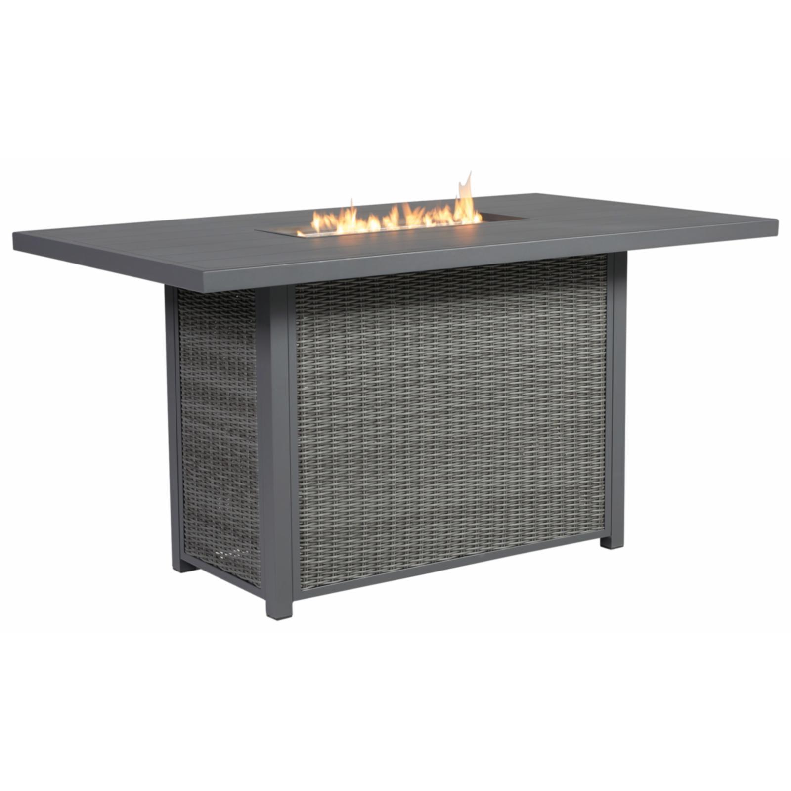 Transitional Gray Aluminum & Resin Wicker Outdoor Fire Pit Bar Table