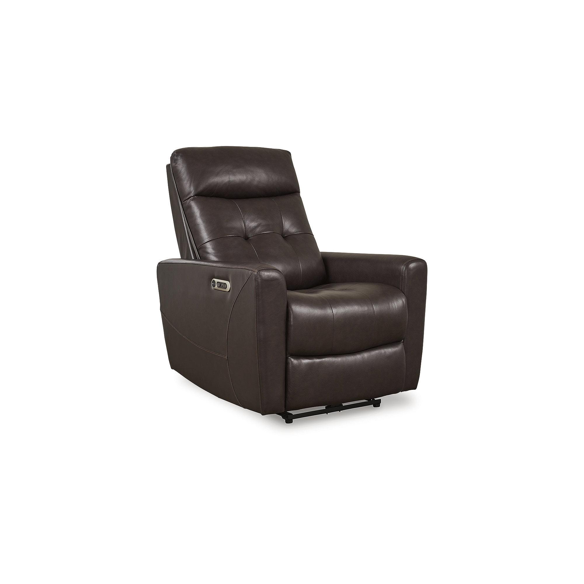 Chocolate Brown Leather Power Recliner with USB Ports