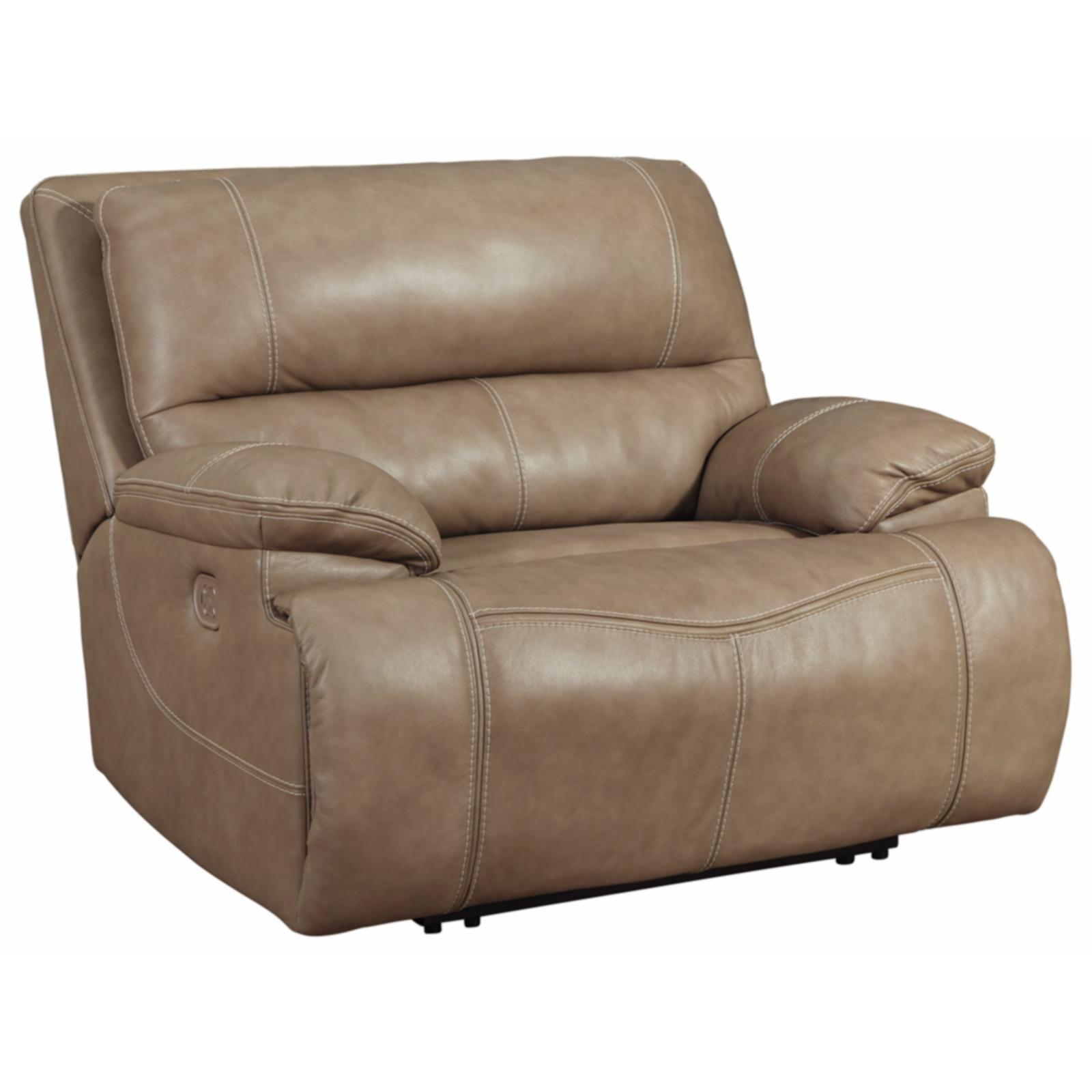 Contemporary Beige Leather Power Recliner with USB Charging