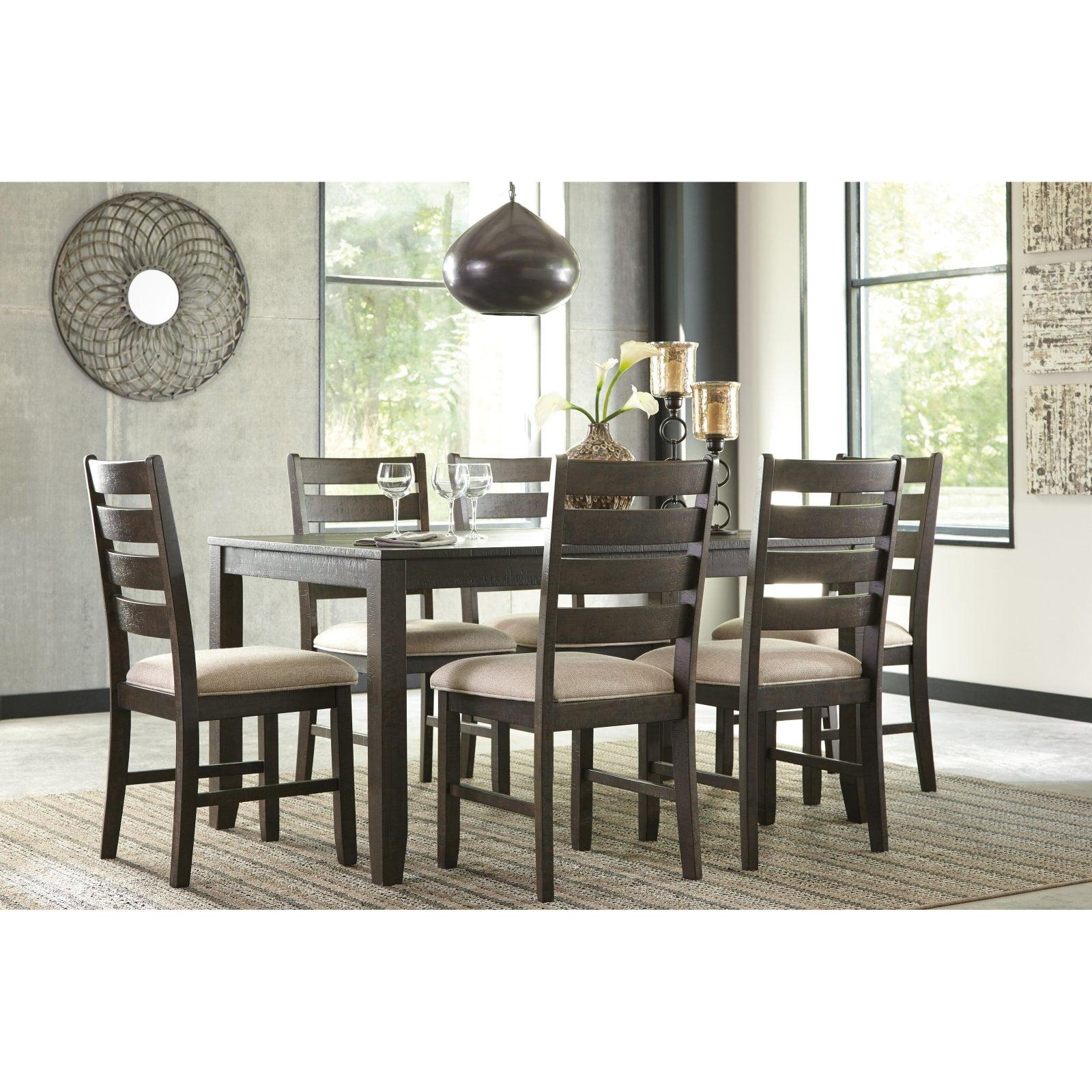 Warm Brown Birch Veneer Formal Dining Set with 6 Chairs