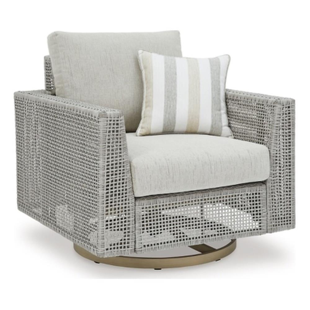 Gray Resin Wicker Outdoor Swivel Lounge Chair with Cushions