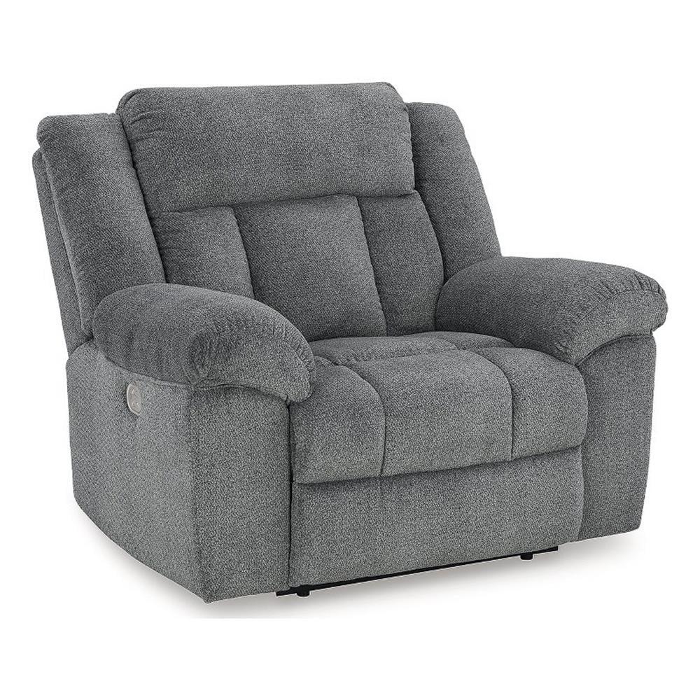 Slate Gray Metal Transitional Power Recliner with Adjustable Headrest