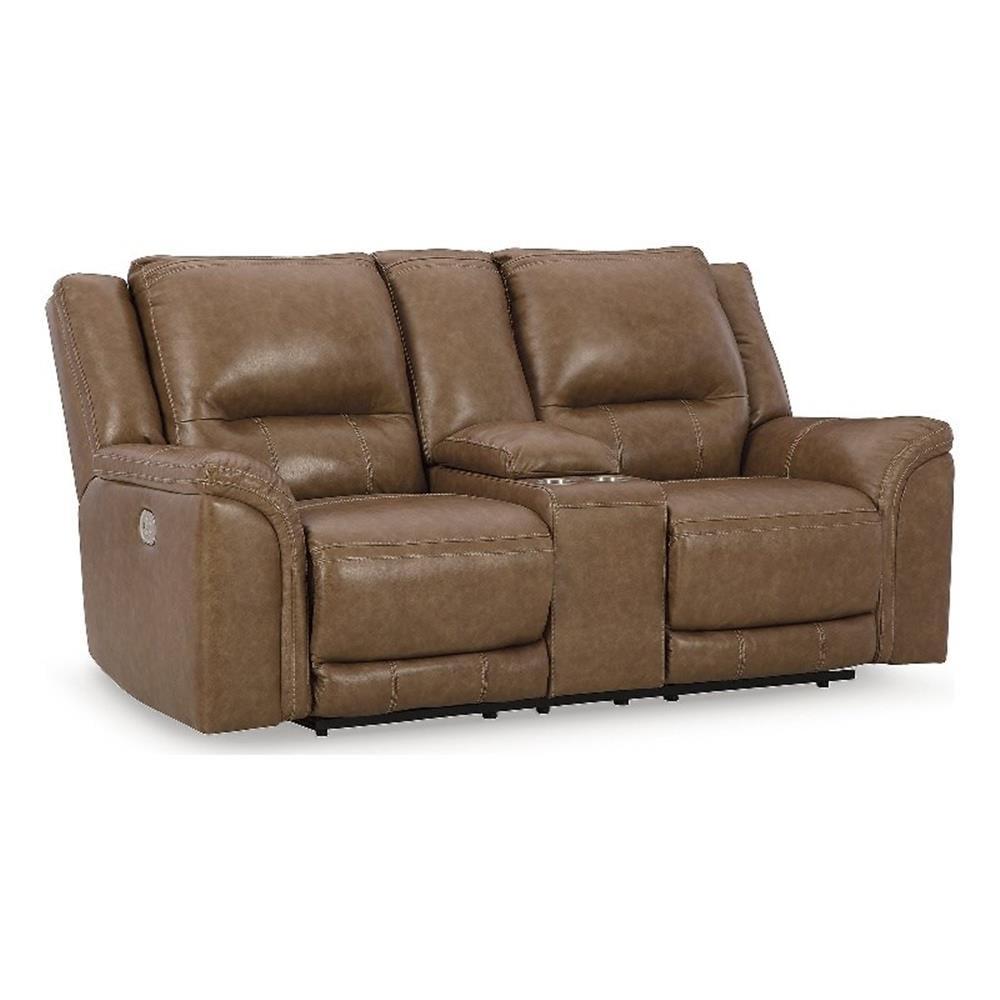 Brown Faux Leather Power Reclining Loveseat with Storage