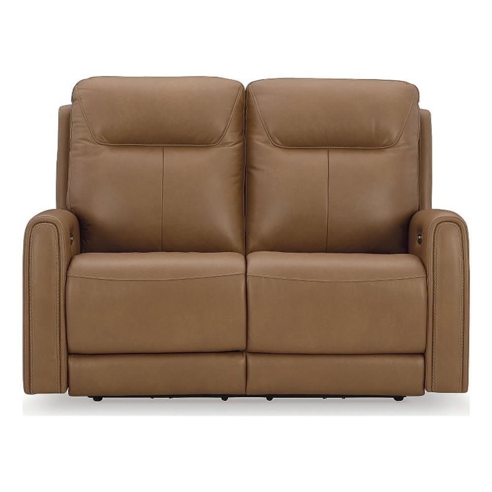 Midsize Brown Faux Leather Loveseat with Cup Holder