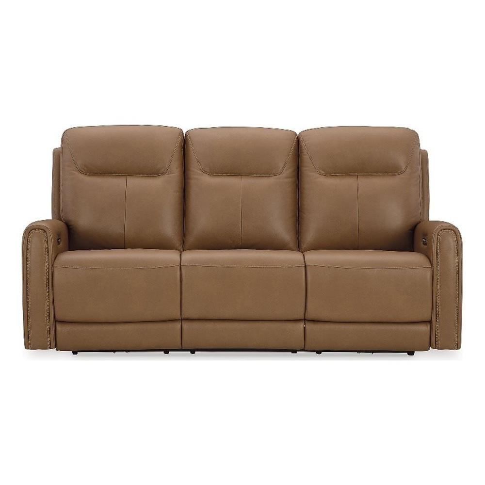 Brown Faux Leather Power Reclining Sofa with Adjustable Headrest