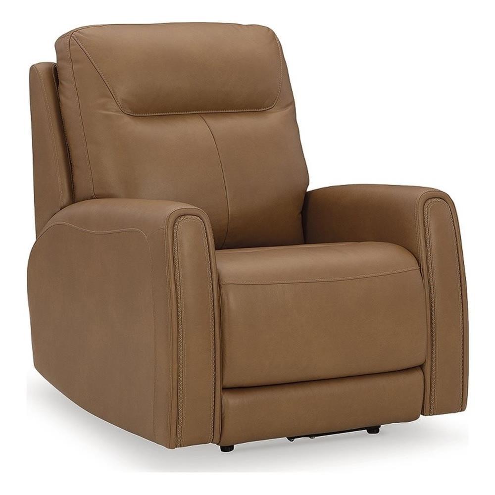 Butterscotch Brown Leather Power Recliner with Adjustable Headrest