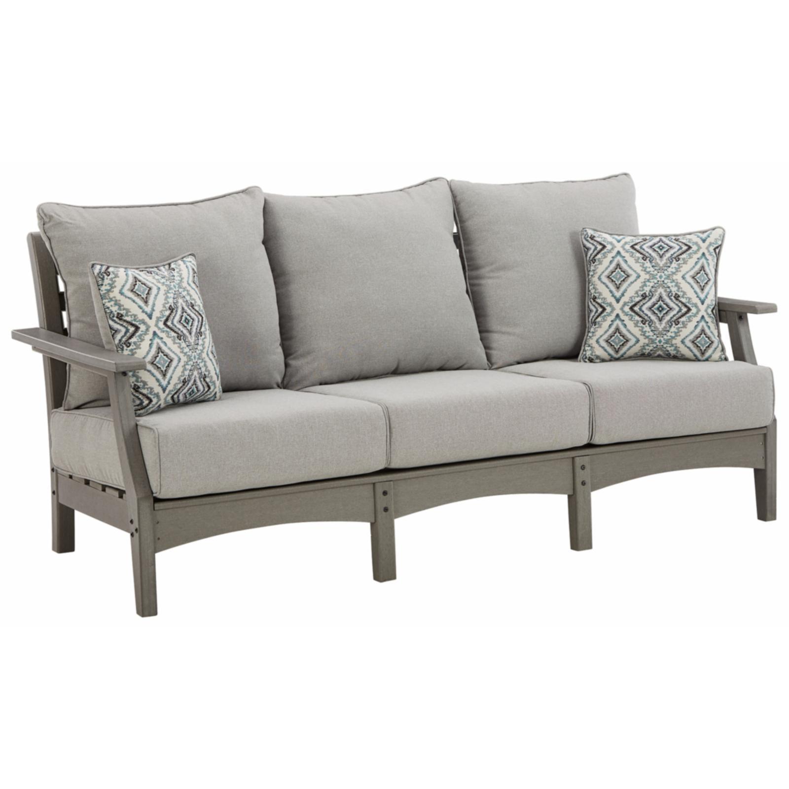 Gray HDPE Wood-Look Stationary Sofa with Cushions