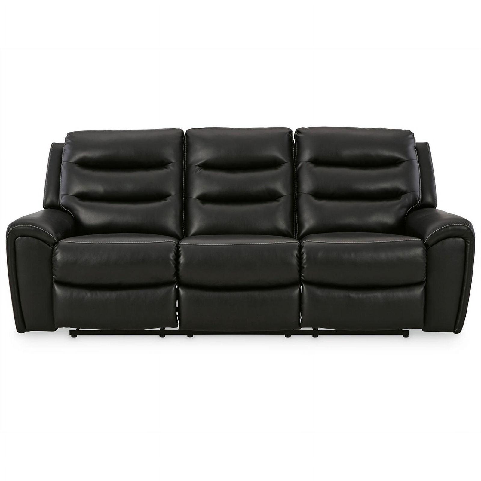 Black Faux Leather Power Reclining Sofa with Adjustable Headrests