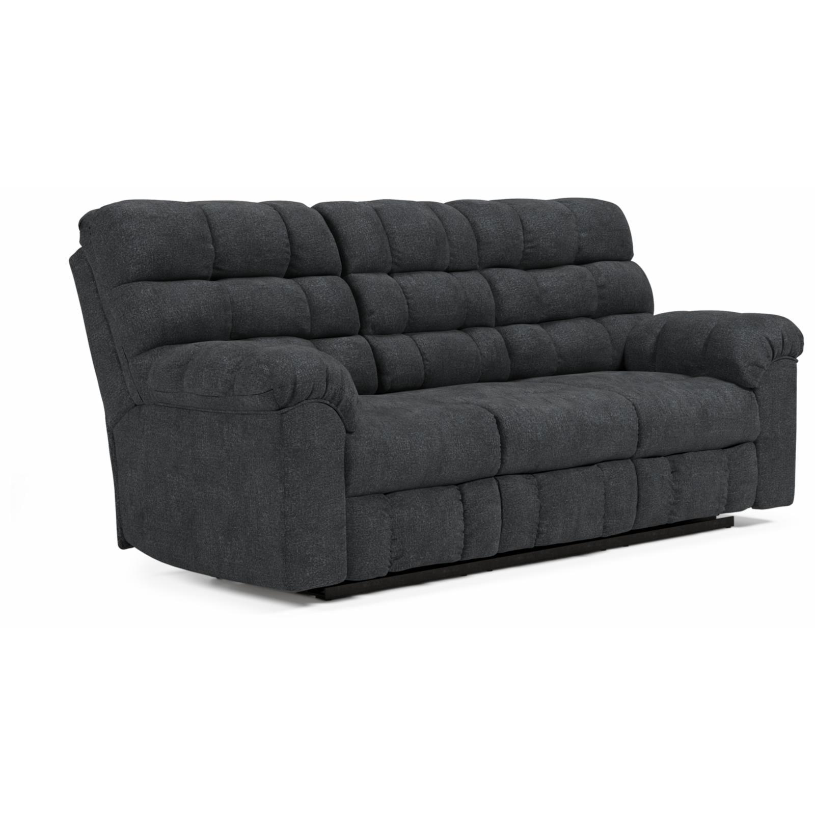 Contemporary Tufted Blue Fabric Reclining Sofa with Cup Holder