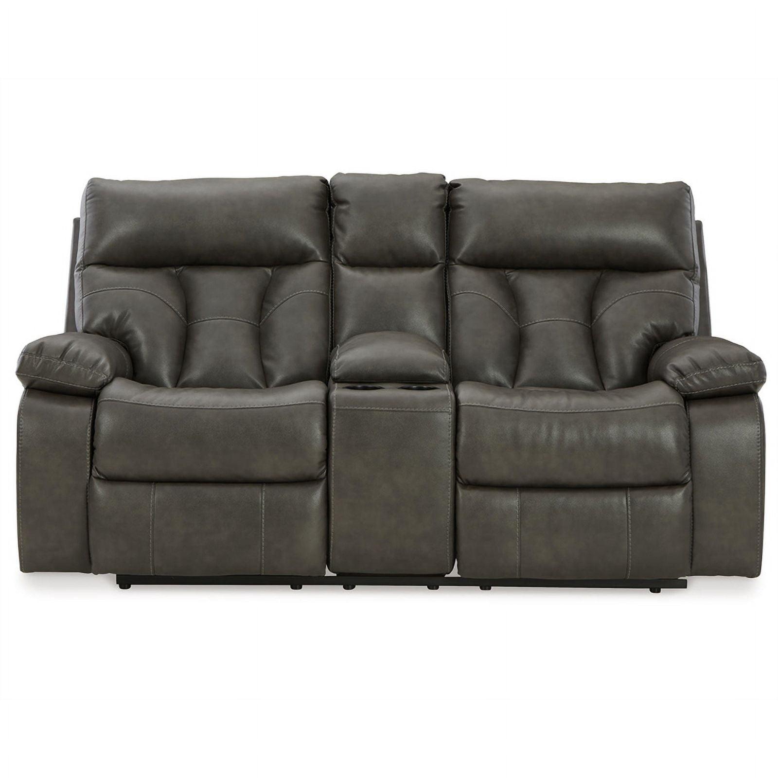 Gray Faux Leather Tufted Reclining Loveseat with Storage