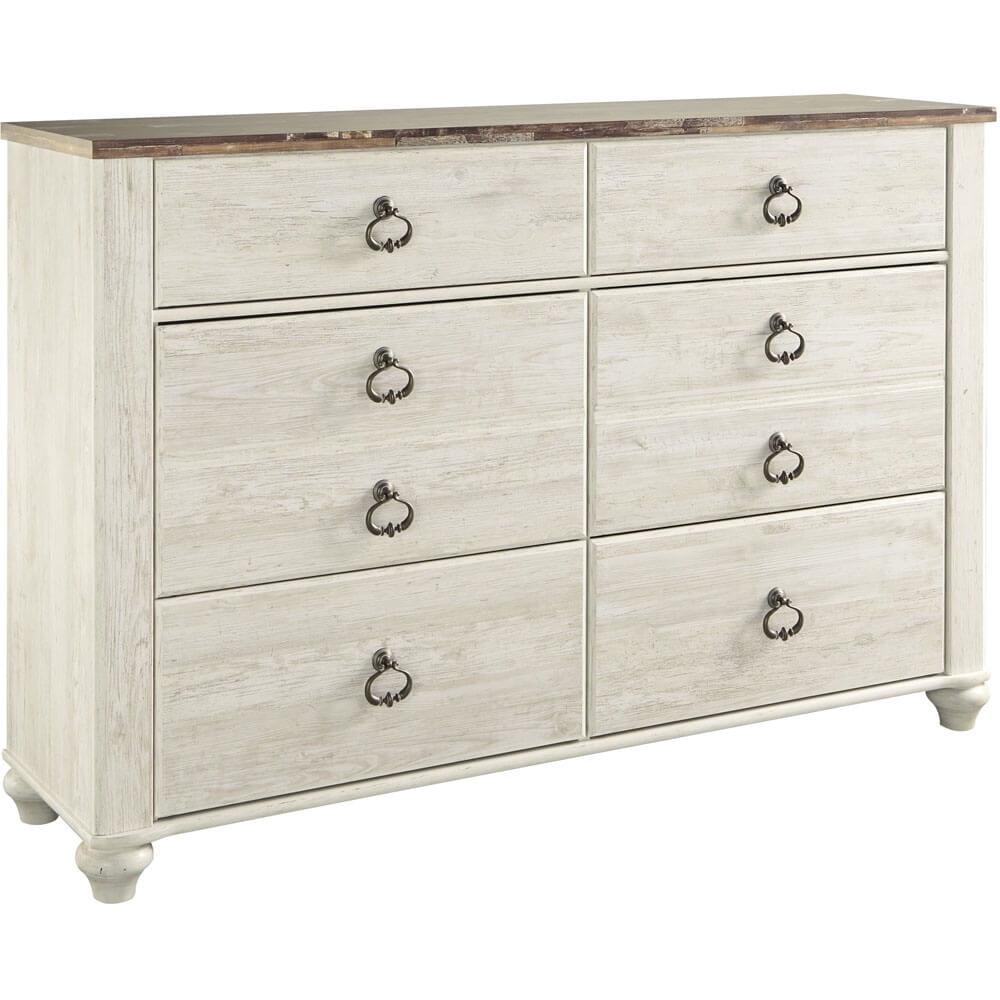 Coastal Retreat Whitewashed 6-Drawer Dresser with Plank-Style Top