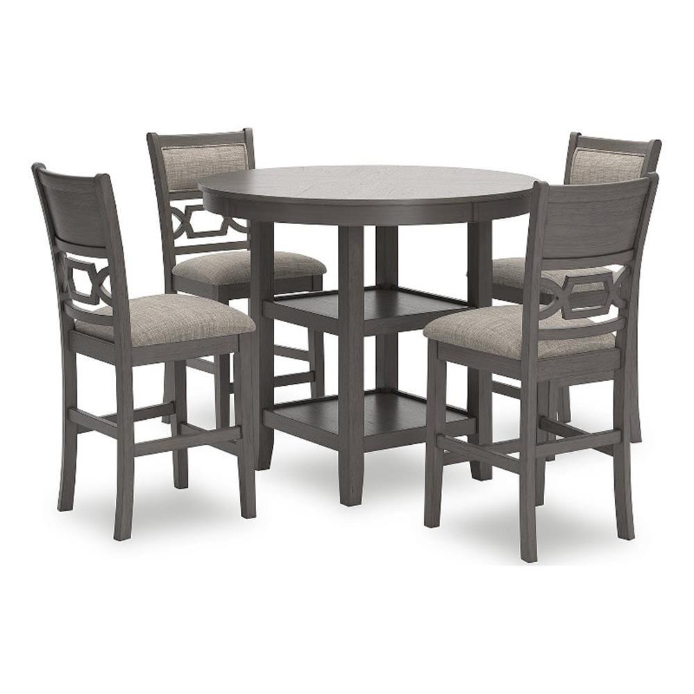 Gray Wood Counter Height Dining Table with 4 Upholstered Bar Stools