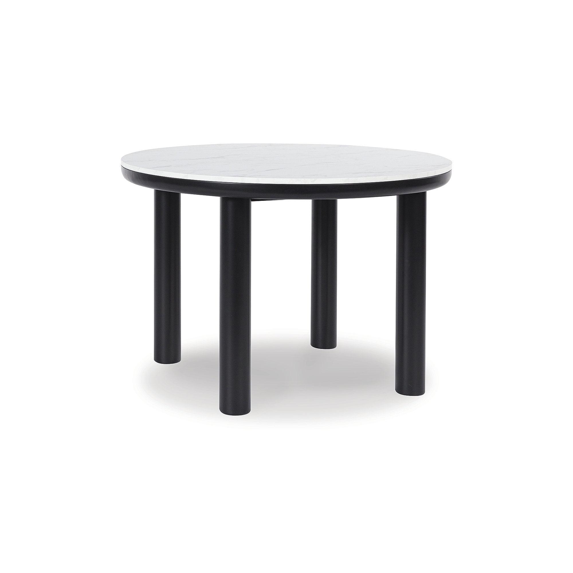 Dae Dining Table, Black Wood Legs, 45 Inch Round White Marble Top