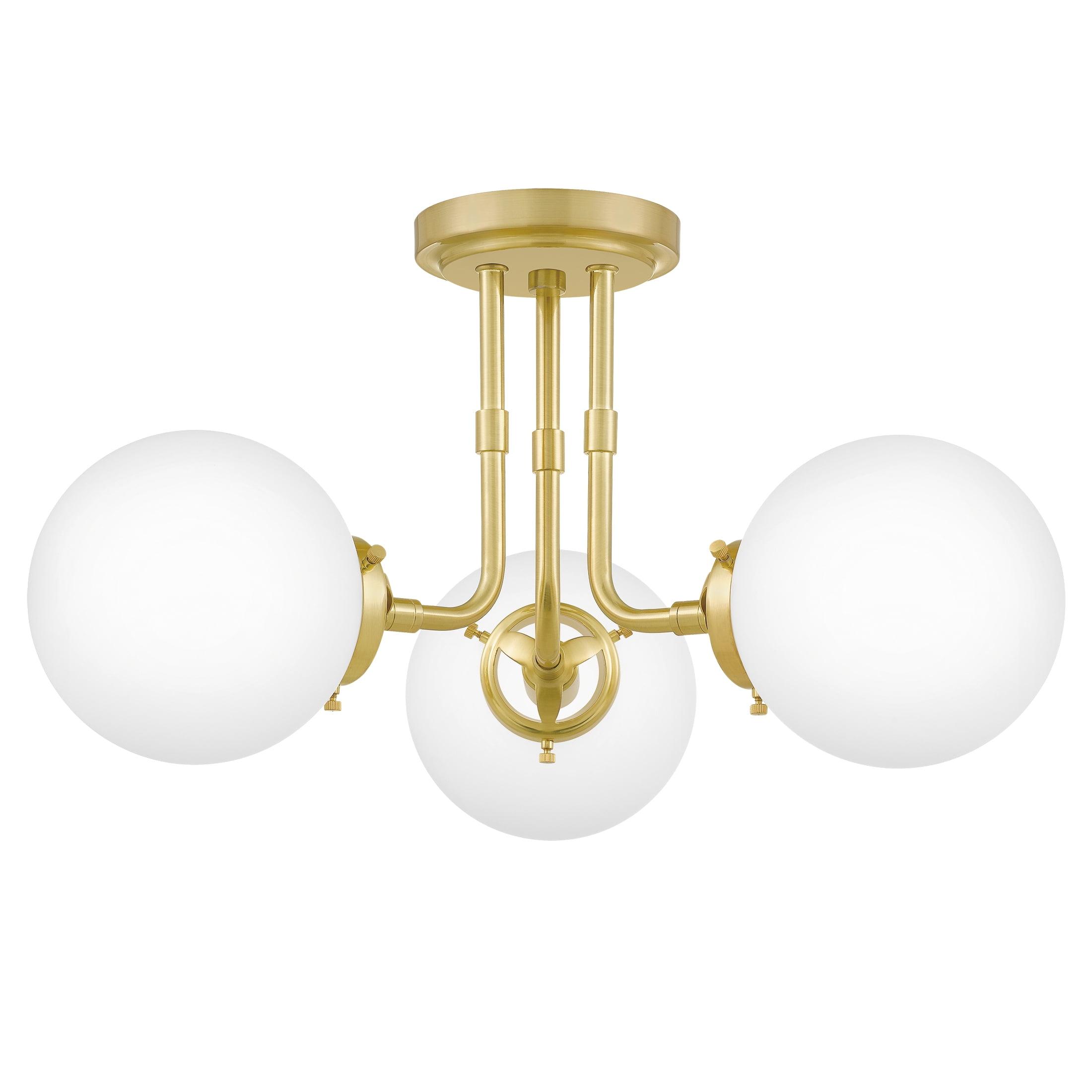 Elegant Sphere-and-Stem 20'' Glass Globe Ceiling Light in Satin Brass
