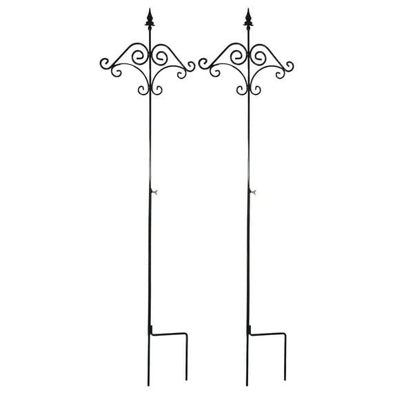 Ashman 91 Inch Shepard's Hook Floral Design Ground Stake Plant Hanger, 2 Pack