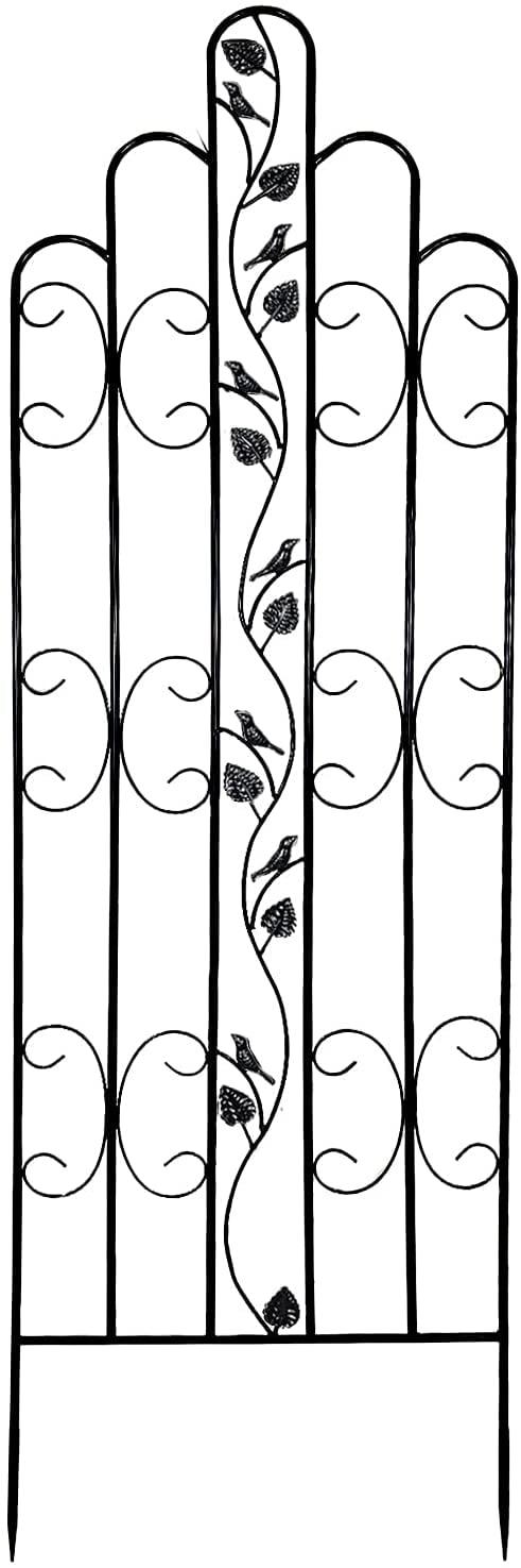 Black Metal Garden Trellis with Bird Design, 70 Inches Tall