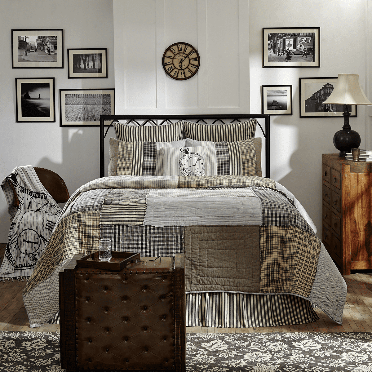 Ashmont Gray and Beige Cotton Reversible King Quilt Set