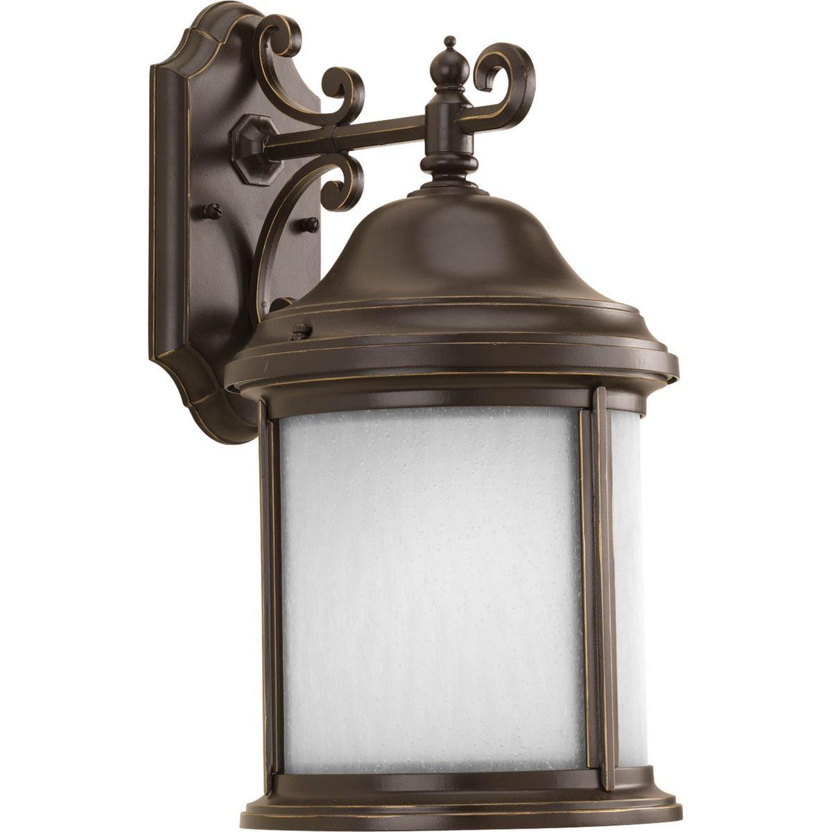 Progress Lighting Ashmore 1-Light Wall Lantern in Antique Bronze with Etched Seeded Glass Shade