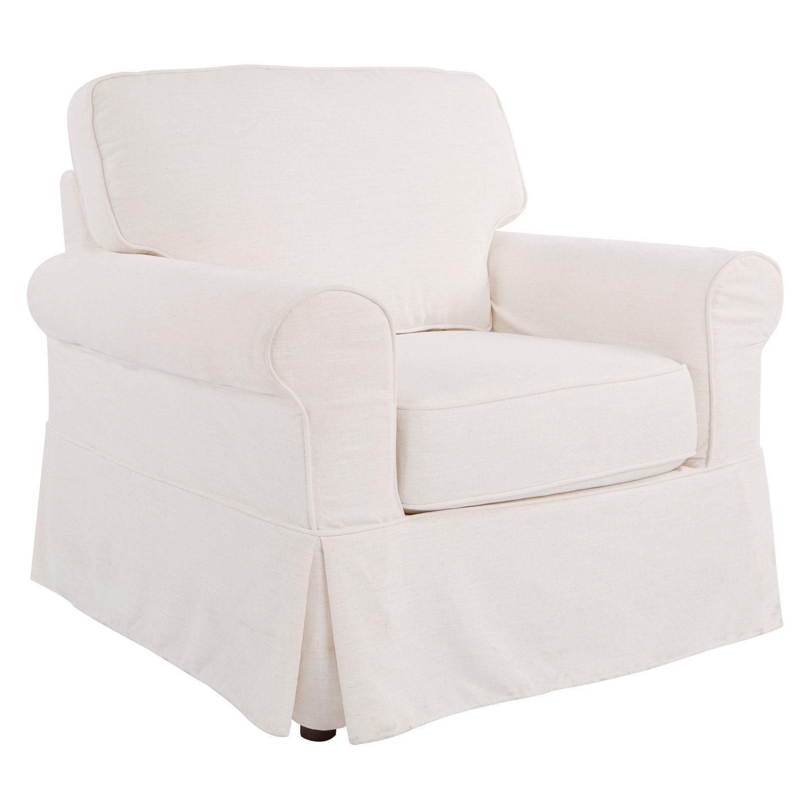 Cottage Charm Ivory Beige Slipcover Club Chair