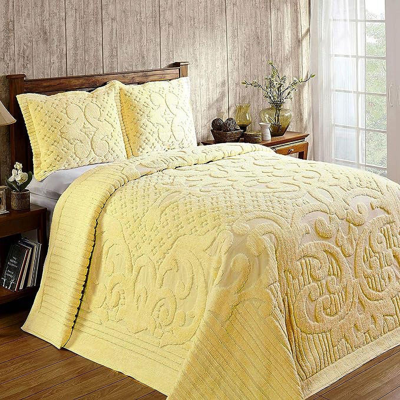 Chenille Tufted Medallion Yellow Cotton Queen Bedspread