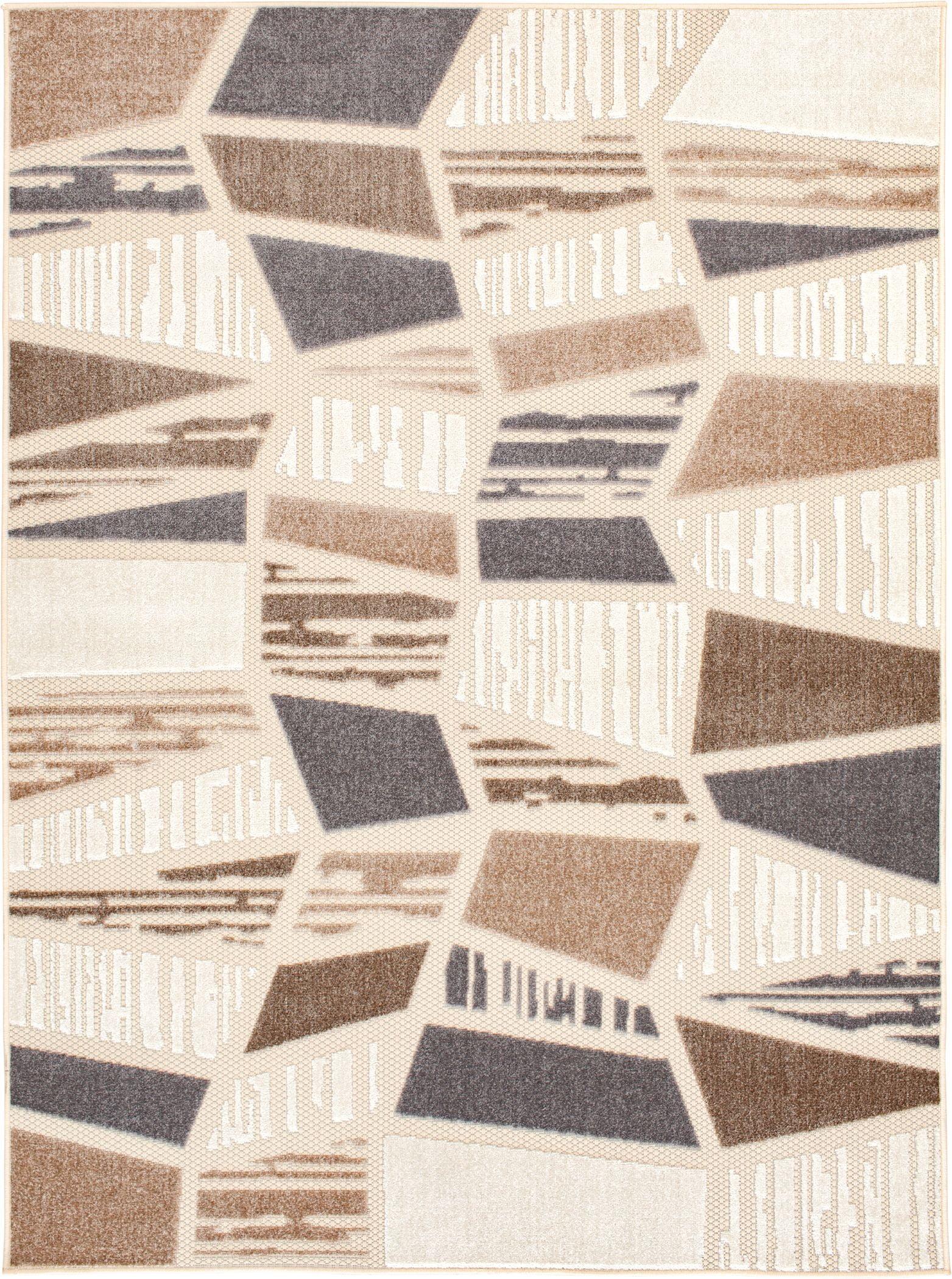 Ivory and Taupe Abstract Geometric 5' x 7' Synthetic Area Rug