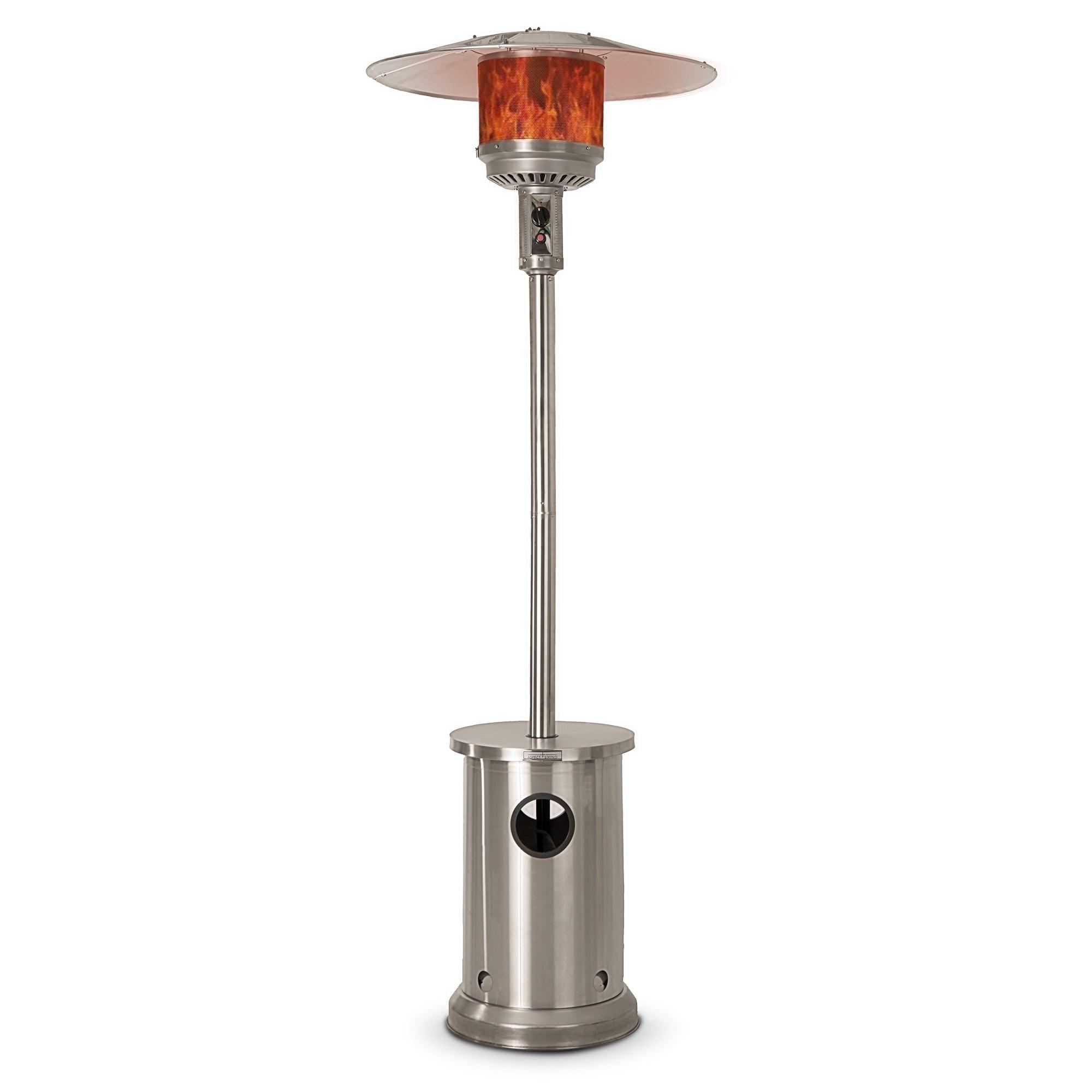 AspectLiving Patio Heater with Table 48,000 BTU Output Electronic Ignition System with Wheels- Stainless Steel