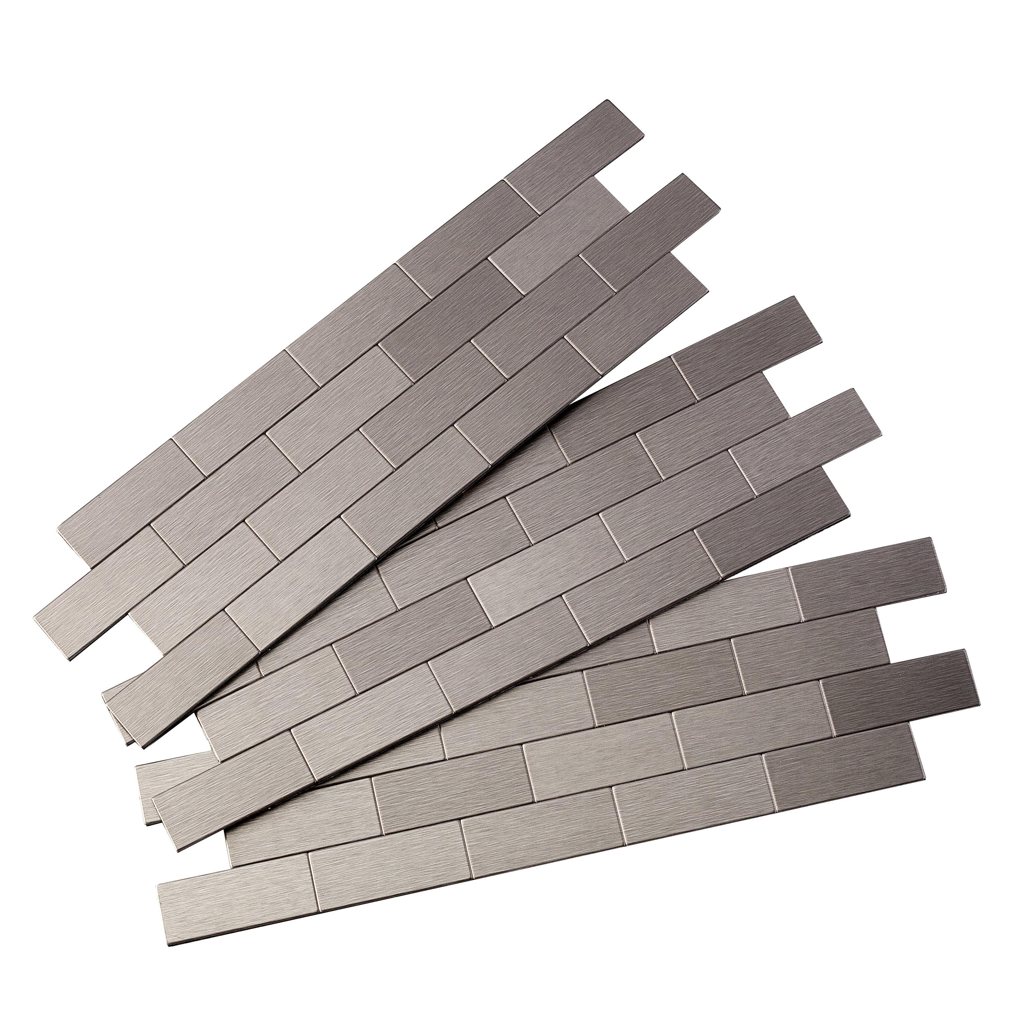 Stainless Steel Peel and Stick Subway Backsplash Tiles