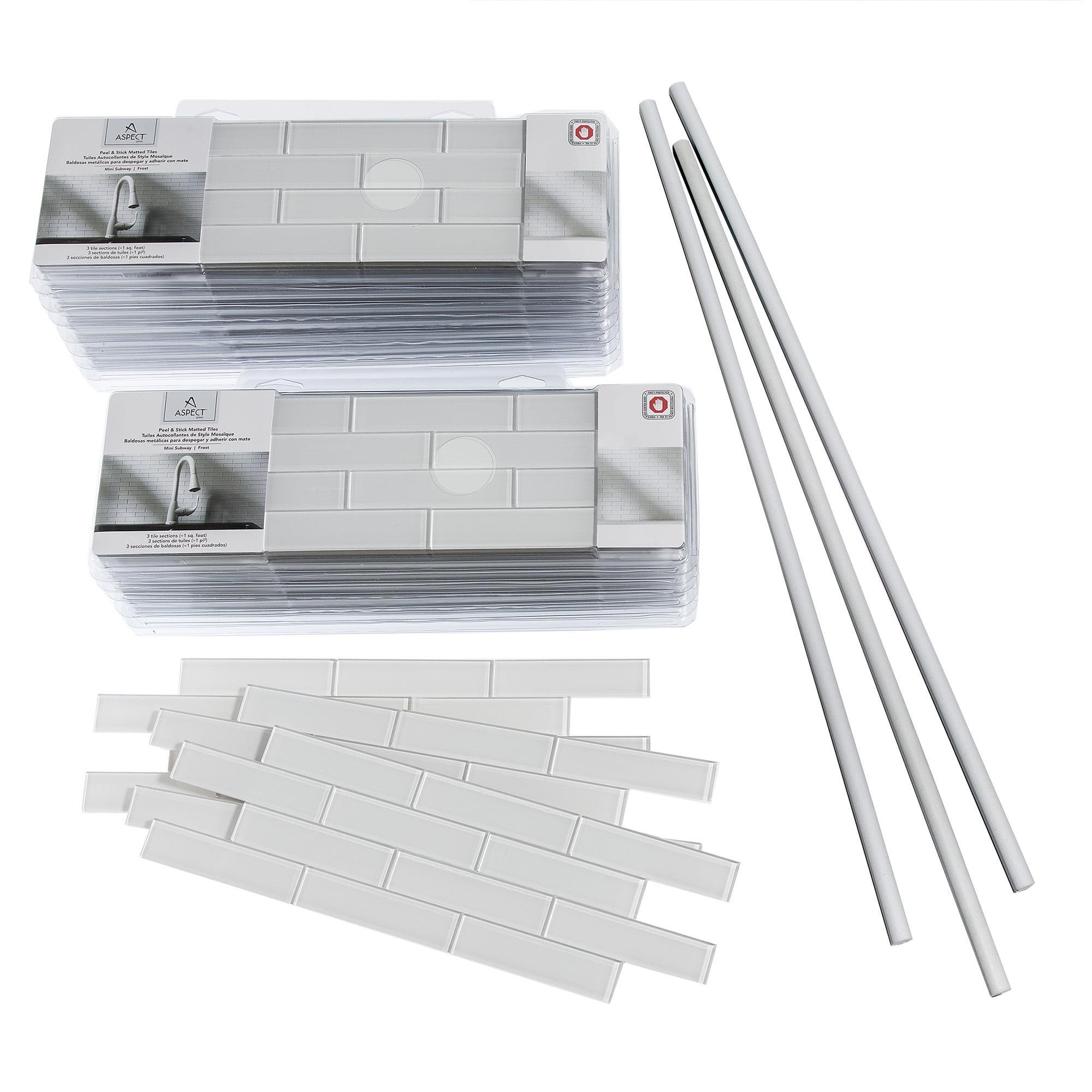 Aspect Peel and Stick Subway Matted Glass Tile 15 Sq Ft Kit