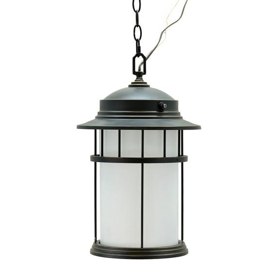 Aspen Creative 60004-2 One-Light Medium Outdoor Hanging Pendant Light Fixture with Dusk to Dawn Sensor, Transitional Design in Aged Bronze Patina, 17 3/4" High