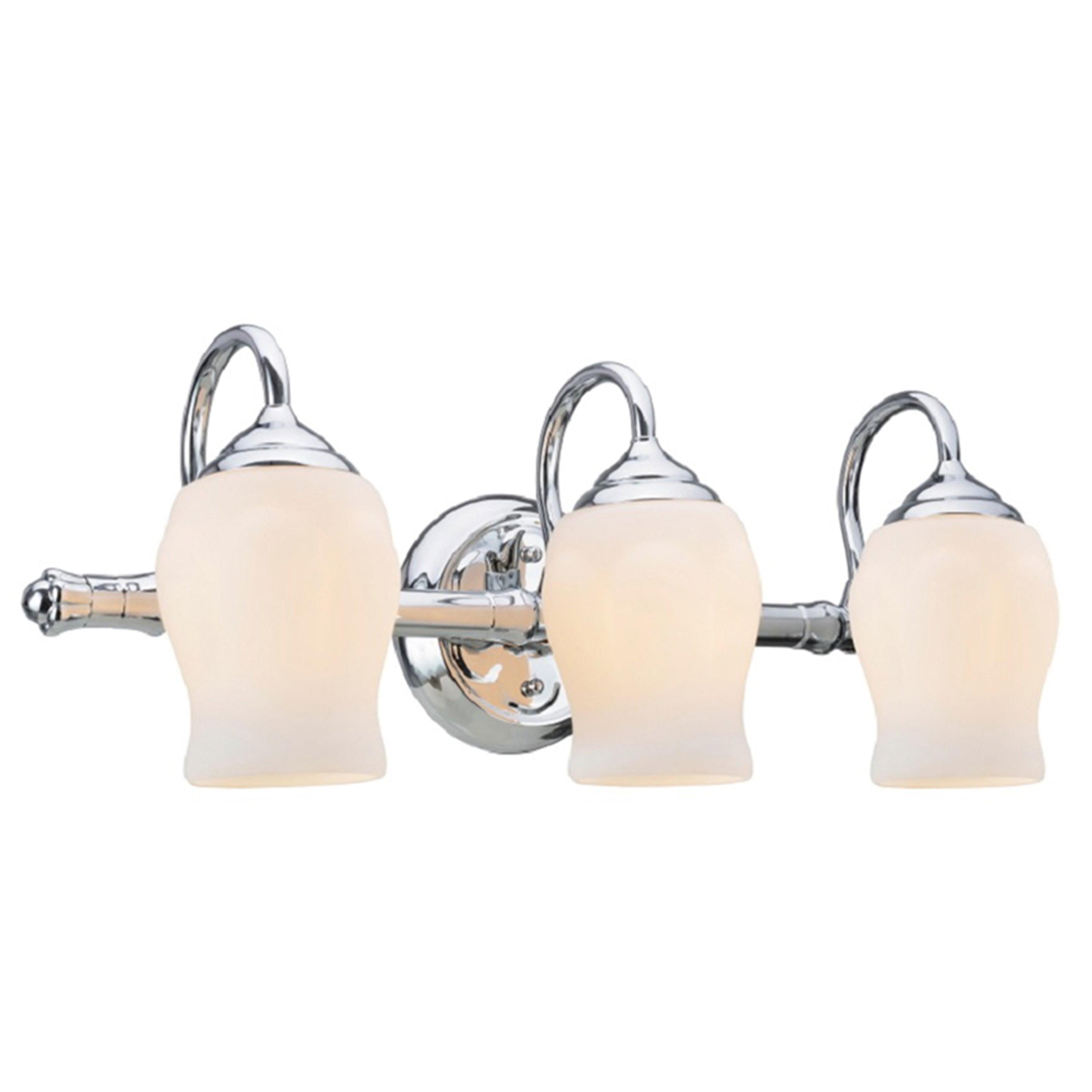 Chrome 3-Light Bathroom Vanity with White Opal Glass Shades