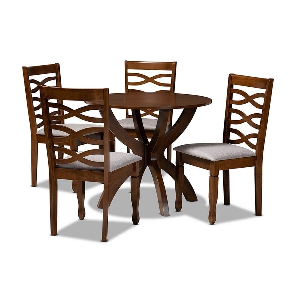 Aspen Walnut Brown and Grey 5-Piece Dining Set with Upholstered Chairs