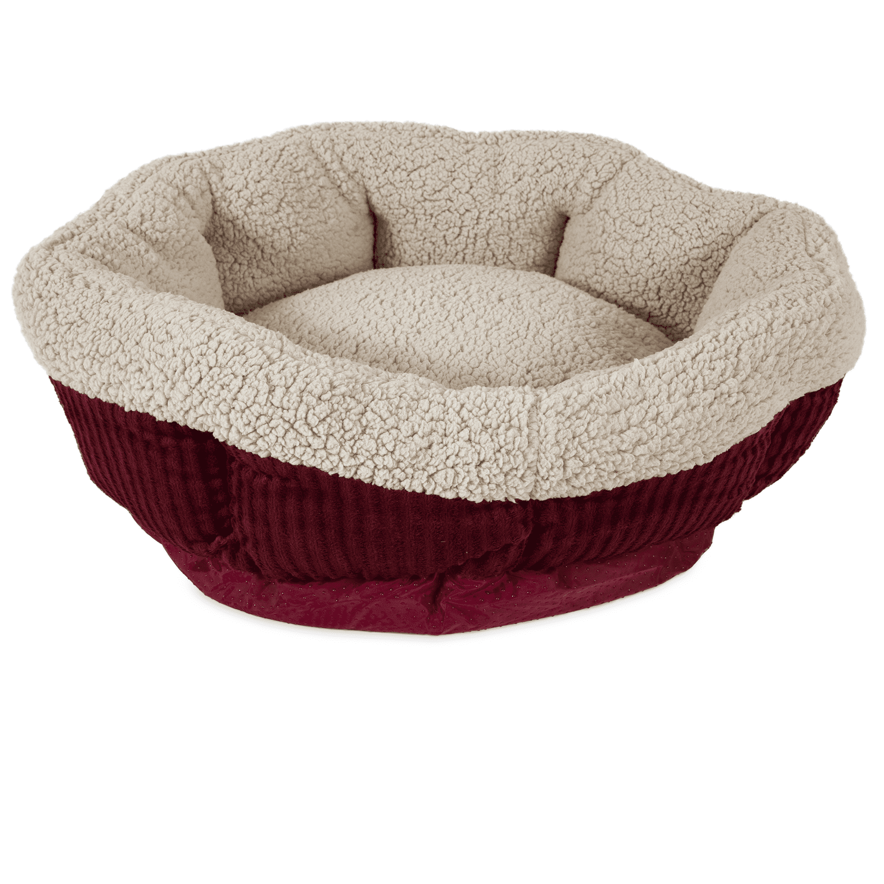 Small Cream and Red Orthopedic Lambs Wool Pet Bed