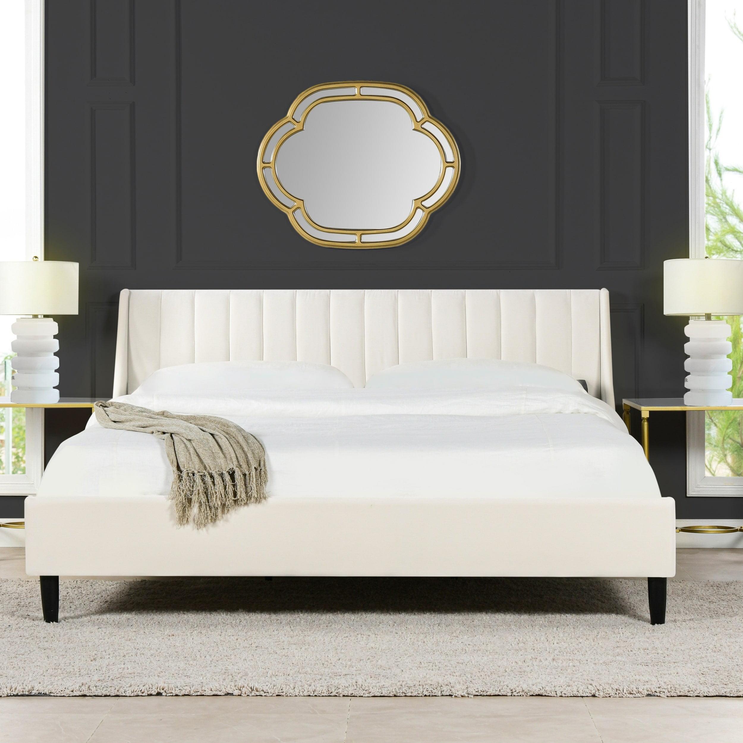 Aspen Vertical Tufted Headboard Platform Bed Set King Cloud White Velvet