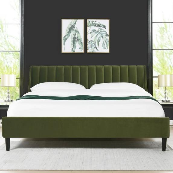Aspen Vertical Tufted Headboard Platform Bed Set King Olive Green Velvet