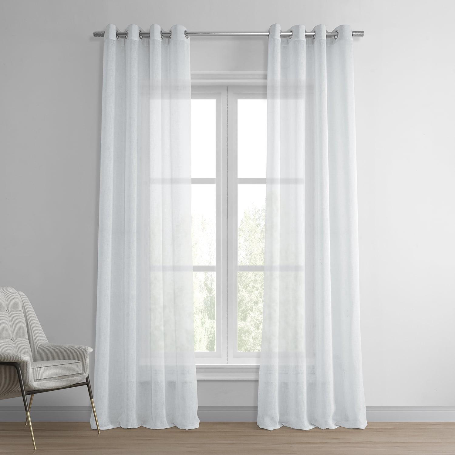 Aspen White Grommet Faux Linen Sheer Curtain Panel 50x96