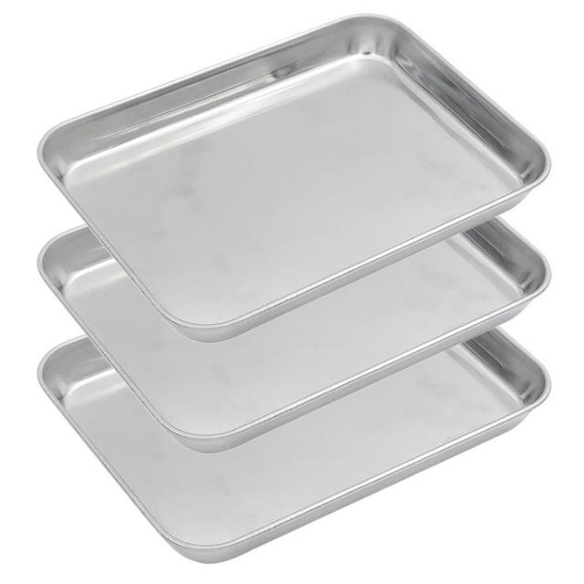 Aspire Baking Sheet Set, 304 Stainless Steel Cookie Sheet Set Toaster Oven Tray Pan Rectangle Size, 9.5 Inch X 7 Inch X 1 Inch 3 Pcs