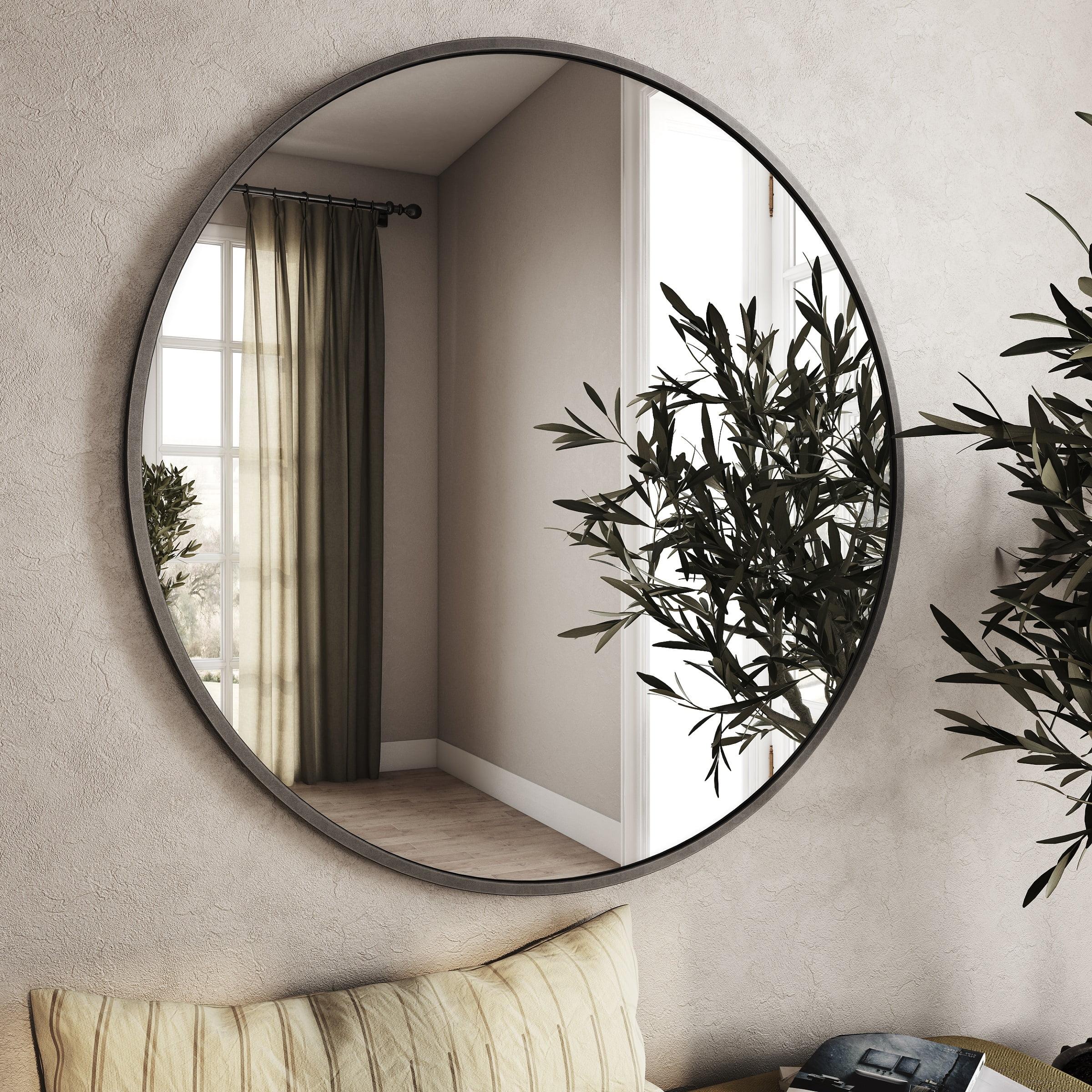 Gray 40" Round Metal Frame Wall Mirror