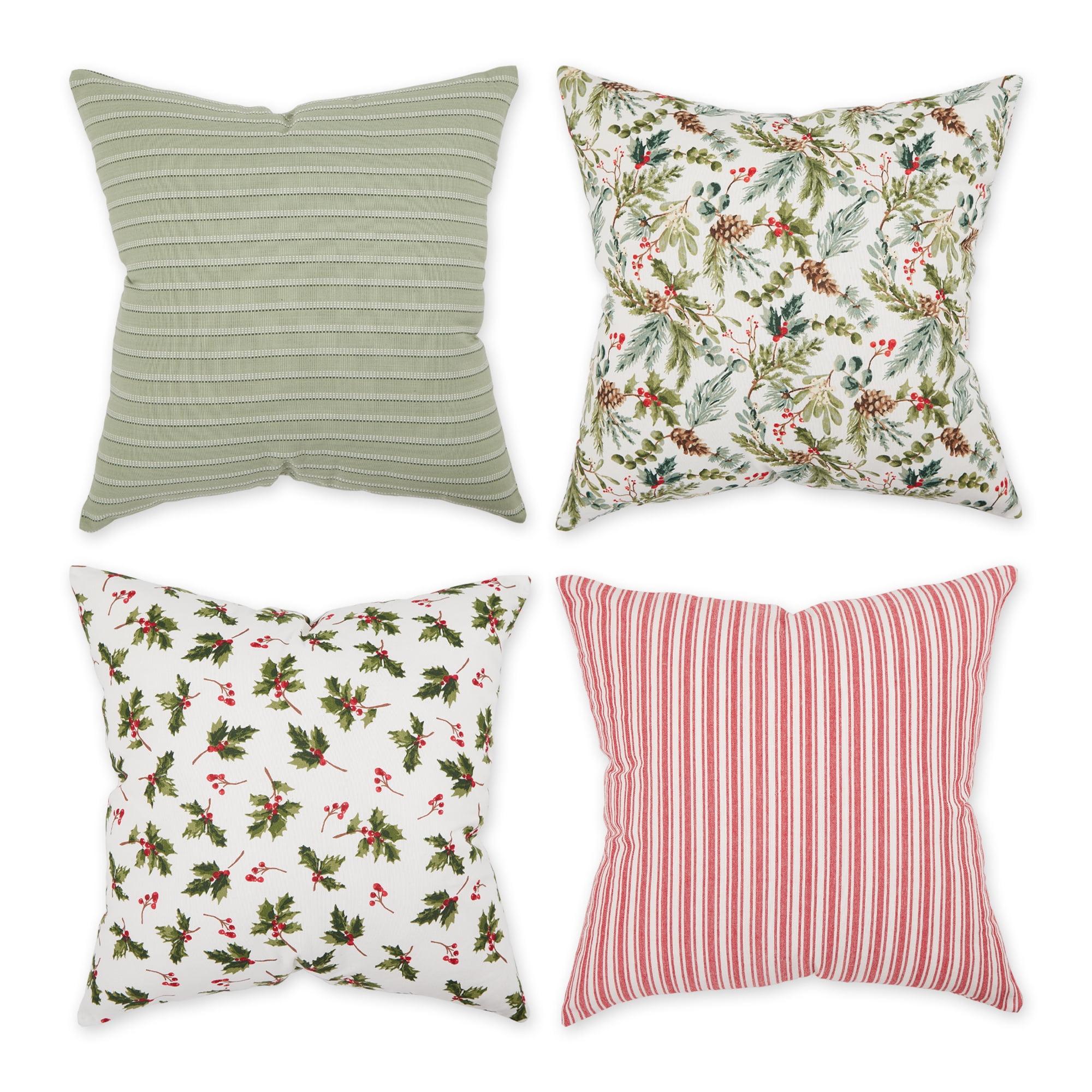 Holiday Holly and Stripe Cotton Euro Pillow Covers Set